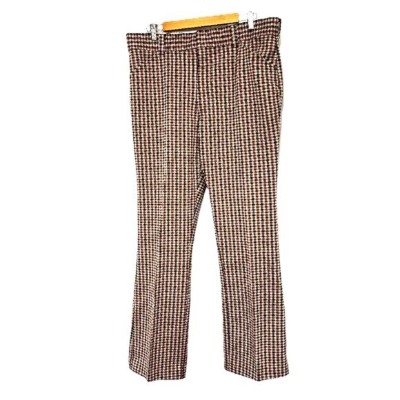 70’s Leisure Brwn Blk Burgundy  Knit Poly Flare 38” x 31”Pants Vtg - Picture 1 of 12